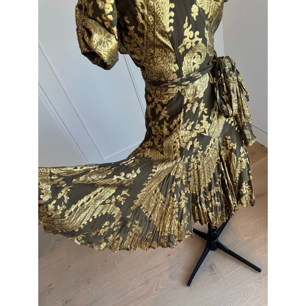 Diane von Furstenberg Brown and Gold Metallic Wrap Dress - Picture 10 of 13